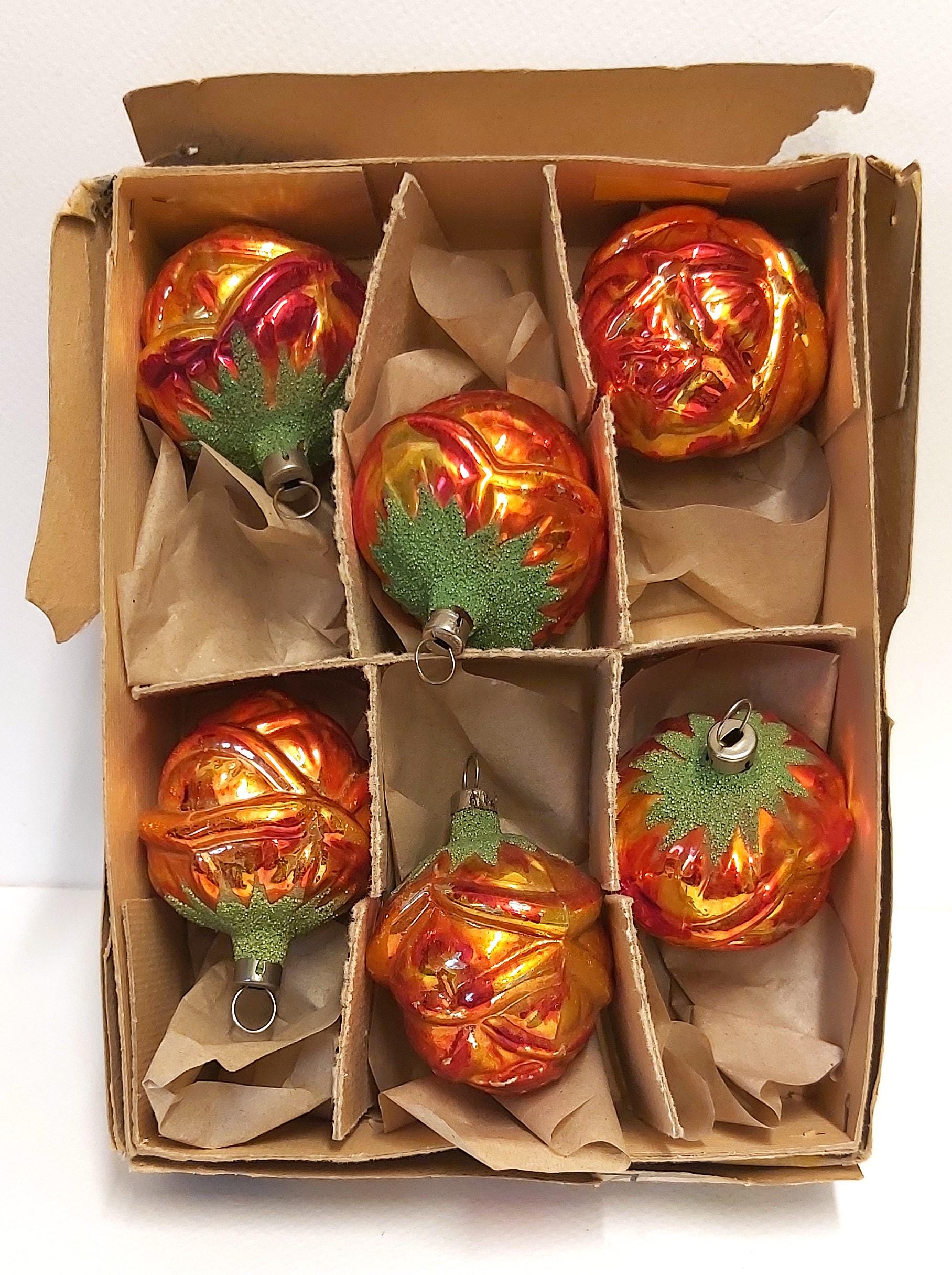 6 Vintage glass Christmas ornaments flowers rosebuds collectible Czechoslovakia
