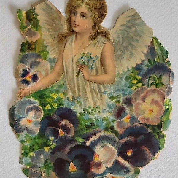 Vintage angel scrap flowers embossed collectible