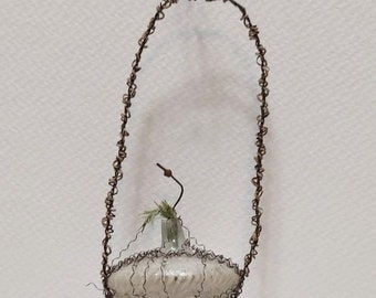 Antique Victorian Christmas glass ornament leonic wire wrapped basket collectible Germany