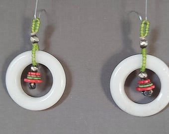 2 Rare Lauscha Germany glass circle bead Christmas ornaments collectible handmade 1930s