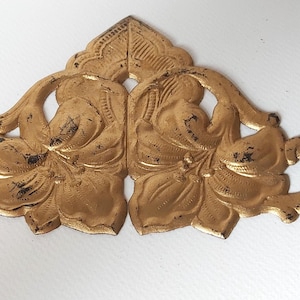 Antiche decorazioni natalizie in cartone di Dresda, ornamenti da collezione vittoriani dorati rari