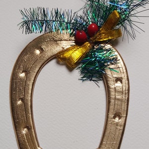 Ferro di cavallo vintage in cartone Good Luck Christmas mornament da collezione dorato