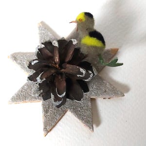 Antique cardboard Gablonz Christmas ornament collectible mica handmade chenille bird