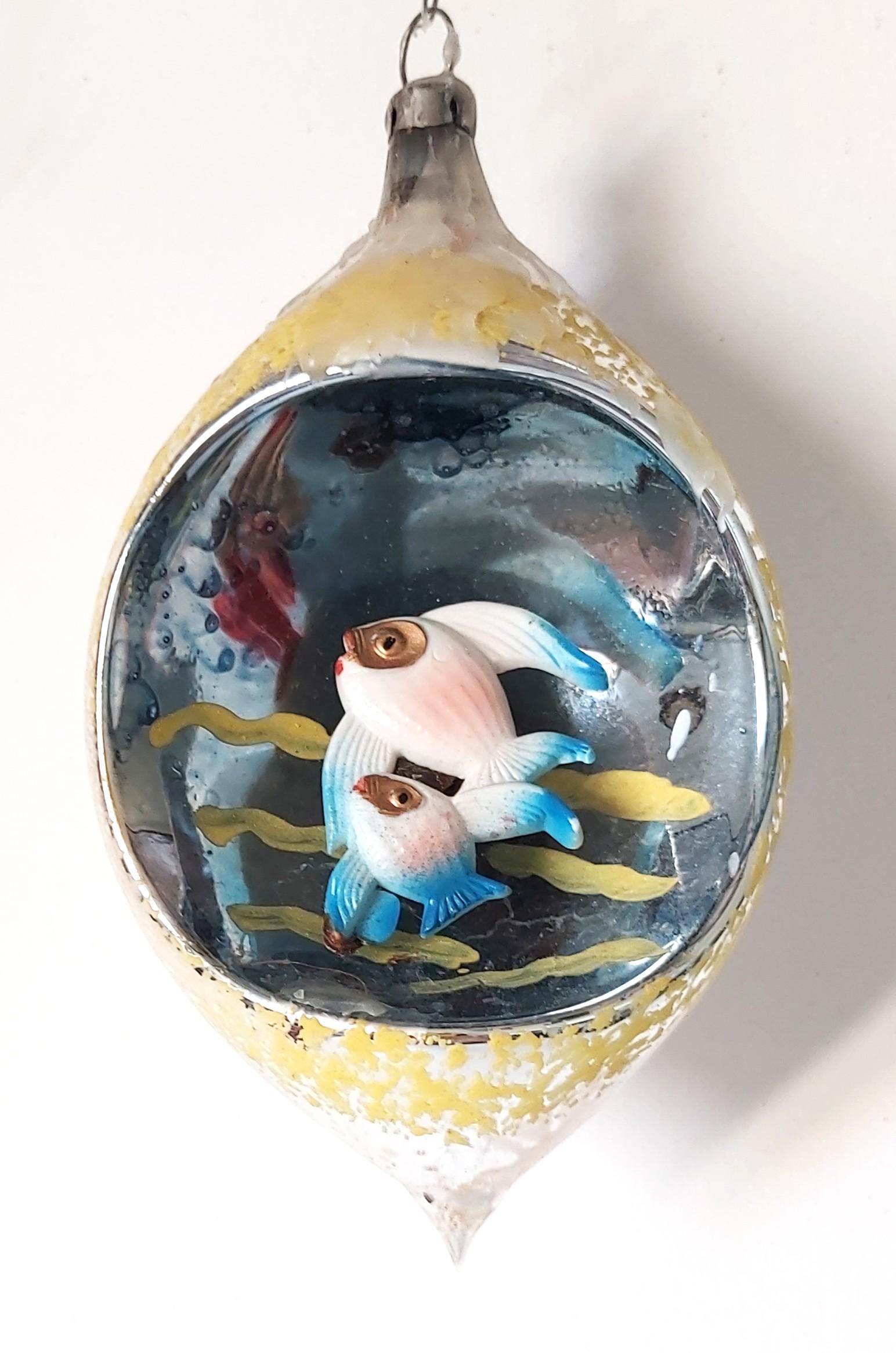 Vintage diorama glass ball Christmas ornament collectible fish Czechoslovakia