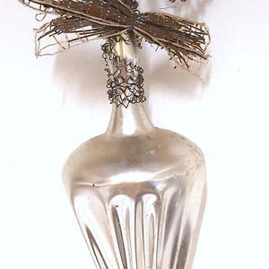 Antique Lauscha thin glass leonic wire umbrella silver Christmas ornament collectible Germany rare 1890s