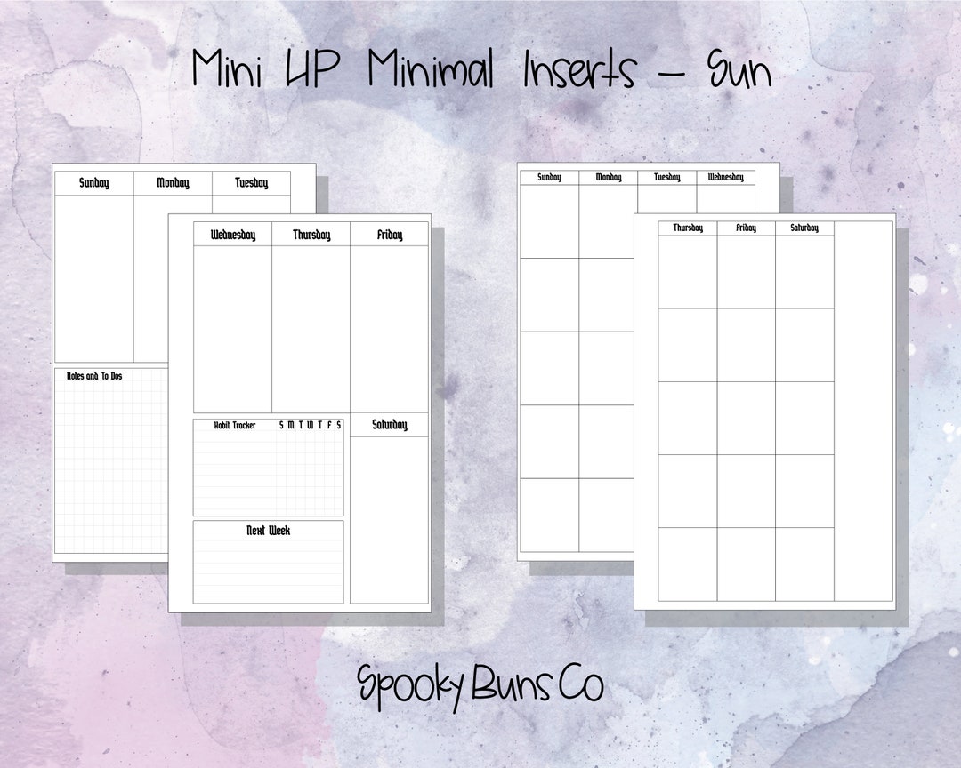 Mini HP Weekly & Monthly Inserts Sunday - Etsy