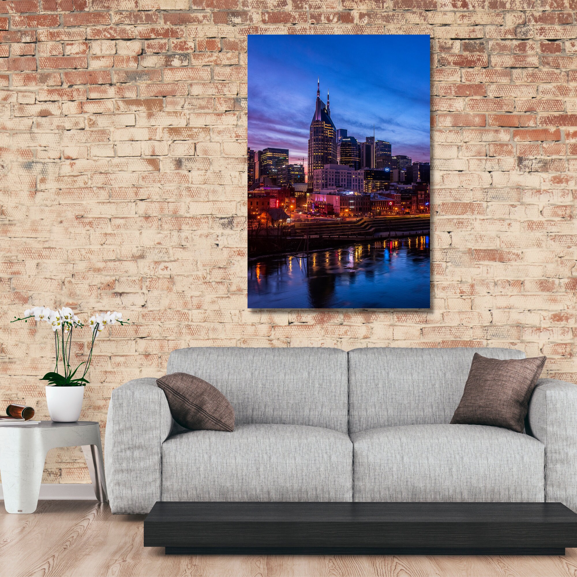 Nashville at Night Skyline Wall Art Vertical Photo Print Canvas Wall