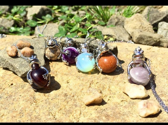 Natural Gemstone Crystal Agate Silver Frog Wrap Ball Healing Pendant Necklace OR Key Chain with Silver Chain