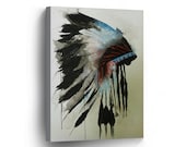 Indian Art Native American Chiefs Headdress Feathered Watercolor CANVAS PRINT Indian Decor Decorative Wall Art Stretched and Ready to Hang