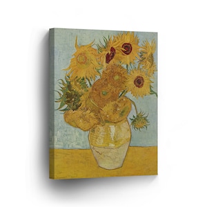 Vincent Van Gogh Still Life Vase with Twelve Sunflowers, 1888 Canvas Print Home Decor Wall Art Artwork Stretched and Framed - Ready to Hang
