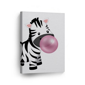 Cute Zebra Animal Bubble Gum Art Pink Chewing Gum Canvas Print Black and White Wall Art Animal Prints Home Decor Animal Art Ready to Hang