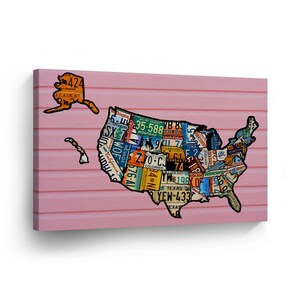 United States of America Plate Map with State Vintage Decorative Art Canvas Print /Home Decoration/ Wall Art/Gallery Wrapped/Ready to Hang