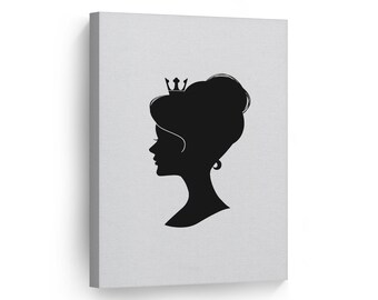 Princess Silhouette Black and White Modern Woman Art Glam Fashion Wall Art Canvas Print Bathroom Women Bedroom Living Room Ready to Hang