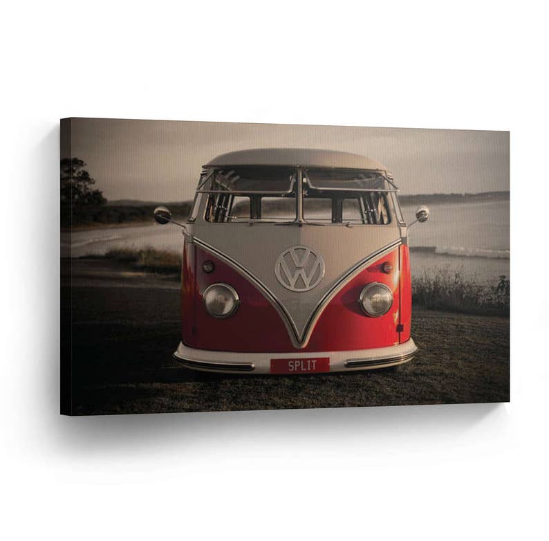 Volkswagen Van Red in Black Canvas Print Home Decor/ Front/ Etsy