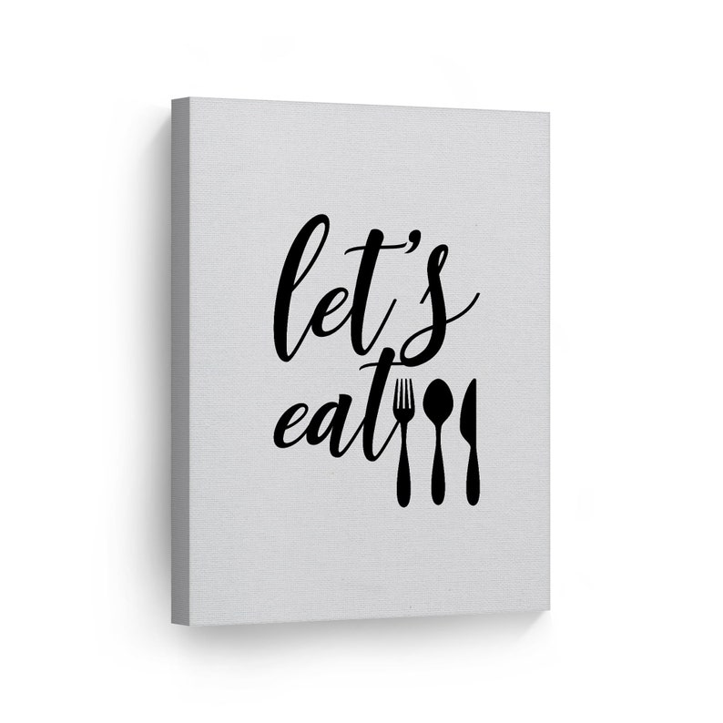 Let's Eat Black and White Kitchen Canvas Wall Art Print Etsy