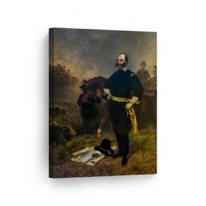 General Ambrose Burnside at Antietam, Emanuel Leutze Classic Art Canvas Wall Art Print Oil Painting Reproduction Living Room Home Decor