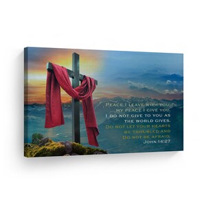 Scripture Bible Verse Wall Art Canvas Print John 14:27 Do Not Be Afraid Jesus Lord God Christ Pray Cross Living Room Bedroom Christian Gift