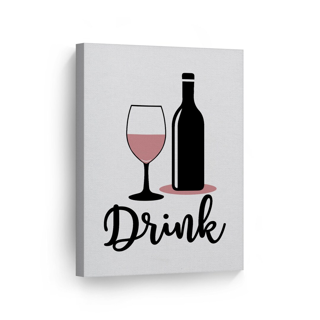 Black and Pink Wine Glass Kitchen Canvas Wall Art Print Restaurant Cafe