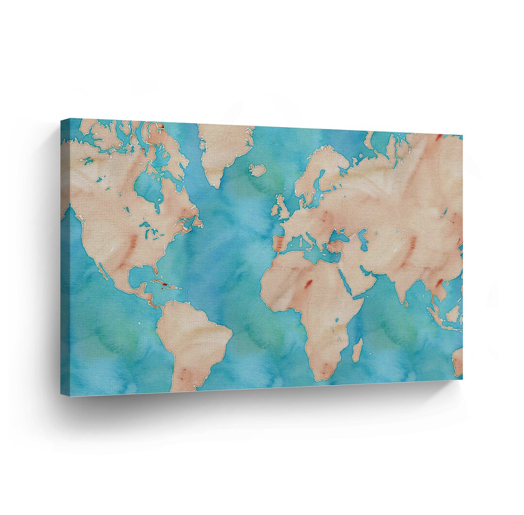 Decorative World Map Vintage Blue Background Art Canvas Print Modern ...