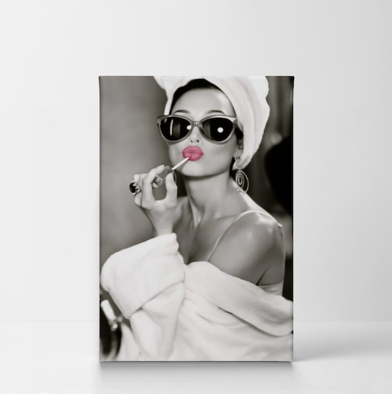 Audrey Hepburn Style Make up Canvas Print Pink Lips Pop Art Home