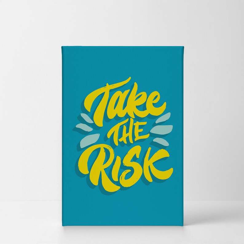 Take the Risk Lettering Yellow and Blue Motivational Canvas Wall Art ...