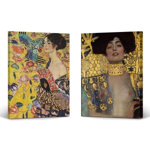 Lady with Fan & Judith and the Head of Holofernes Gustav Klimt 2 Panel Canvas Set Print Wall Oil Paintings Modern Art Decor Ready to Hang
