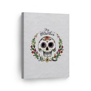 Dia De Los Muertos Sugar Skull Watercolor Flowers Hand Paint Day of the Dead Metal or Canvas Print Mexican Wall Art Living Room Home Decor