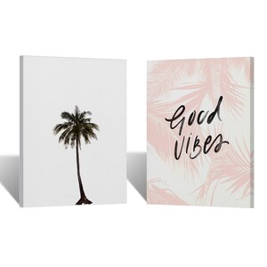 Good Vibes Palm Tree Canvas Print Palm Tree Print Quote Home Decor Wall Art Artwork Gallery Wrapped Canvas Art Stretched Ready to Hang