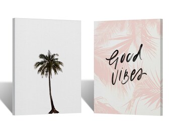 Good Vibes Palm Tree Canvas Print Palm Tree Print Quote Home Decor Wall Art Artwork Gallery Wrapped Canvas Art Stretched Ready to Hang