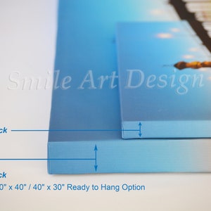 May include: Two canvases with different thicknesses. The top canvas is 0.75 inches thick and the bottom canvas is 1.50 inches thick. The text "Smile Art Design" is printed on the top canvas. The text "Only for 30" x 40" / 40" x 30" Ready to Hang Option" is printed below the canvases.