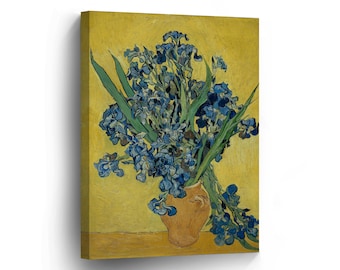 Vincent Van Gogh Still Life Vase with Irises Against a Yellow Background, 1890 Canvas Print Home Decor Wall Art Stretched - Ready to Hang