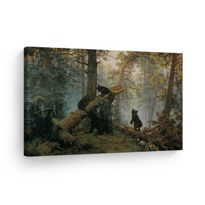 The Morning in a Pine Forest by Ivan Shishkin and Konstantin Savitsky Canvas Wall Art Print Realism Oil Painting Living Room Bedroom Decor