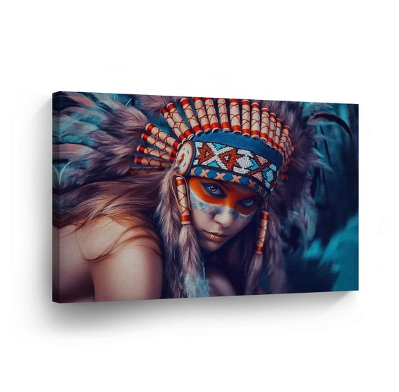 Indian Art Native American Sexy Woman CANVAS PRINT Indian Decor Decorative Wall Art Gallery Stretched and Ready to Hang 