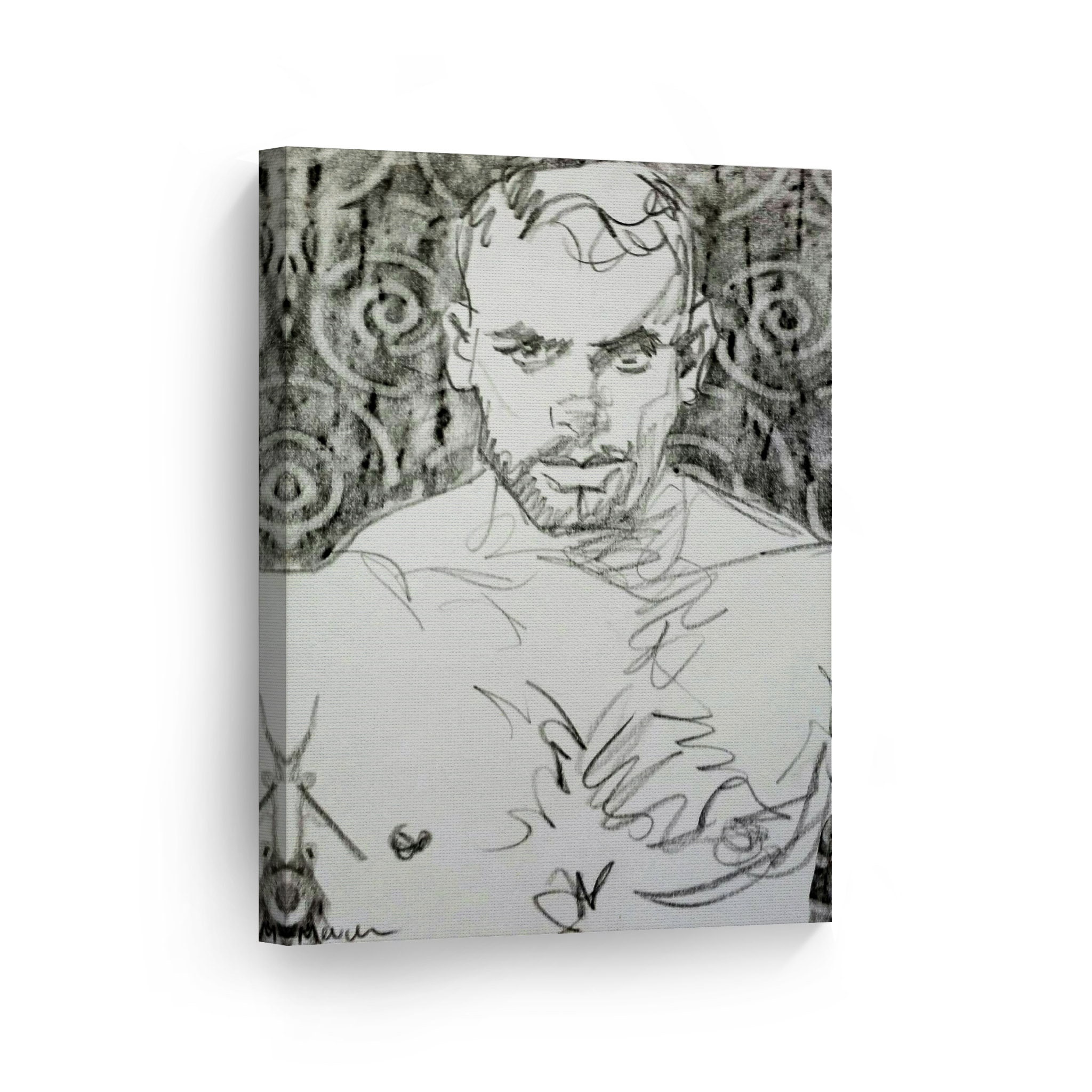 homoerotic painting gay artwork Black and White master bedroom wall art bearded man male figure nude erotic drawing