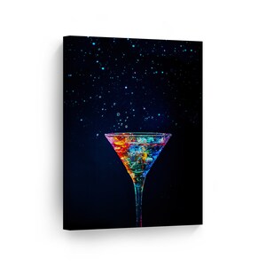 Colorful Martini Cocktail Glowing Kitchen Canvas Wall Art Print Restaurant Cafe Bar Pub Man Cave Dining Room Decor Modern Kitchen Decor