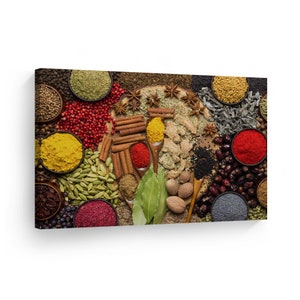 Colorful Seasoning Spices and Herbs Kitchen Canvas Wall Art Print Restaurant Cafe Dining Room Farmhouse Decor Modern Kitchen Decor