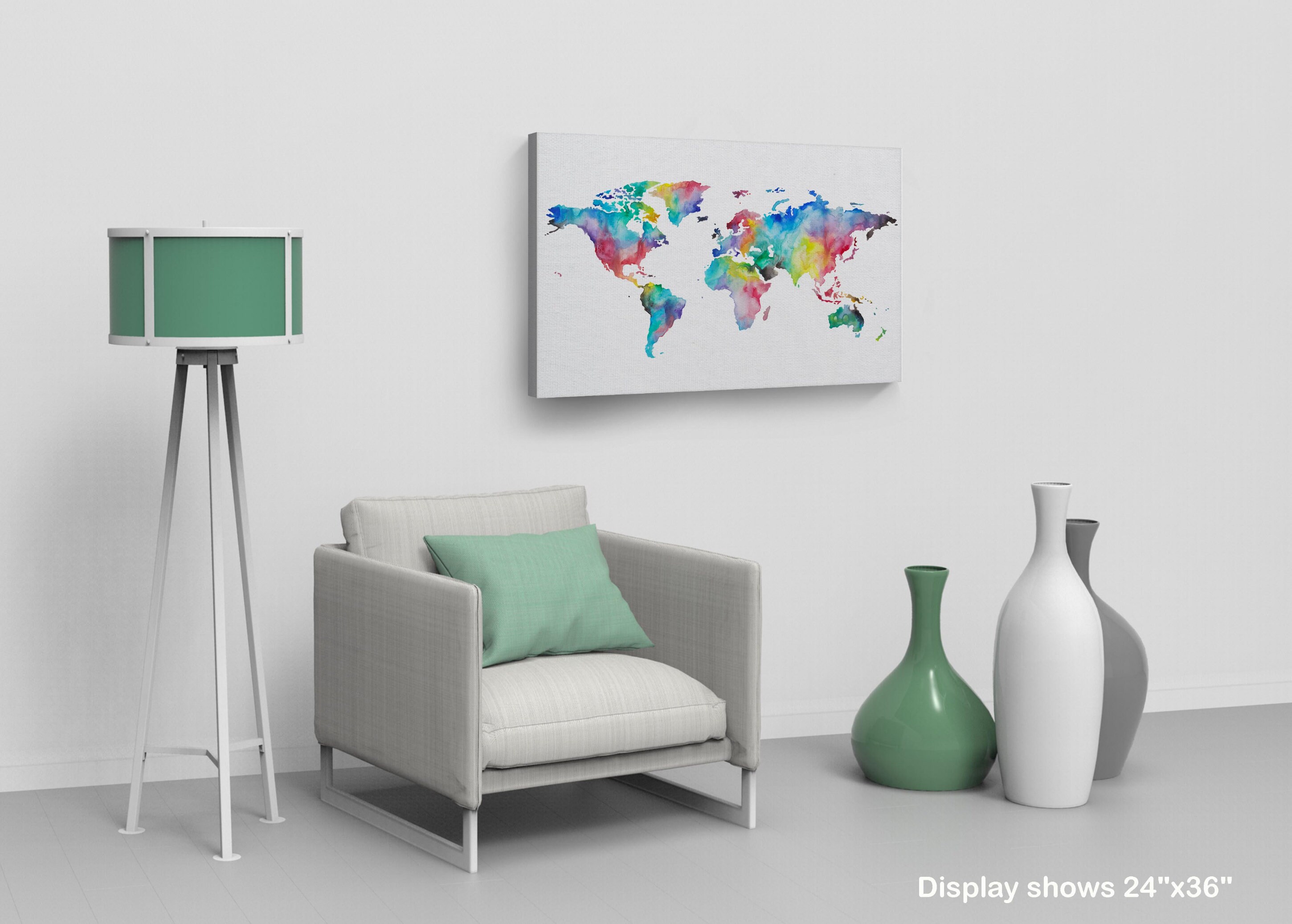 Decorative World Map Water Color Decorative Art Canvas Print Modern ...