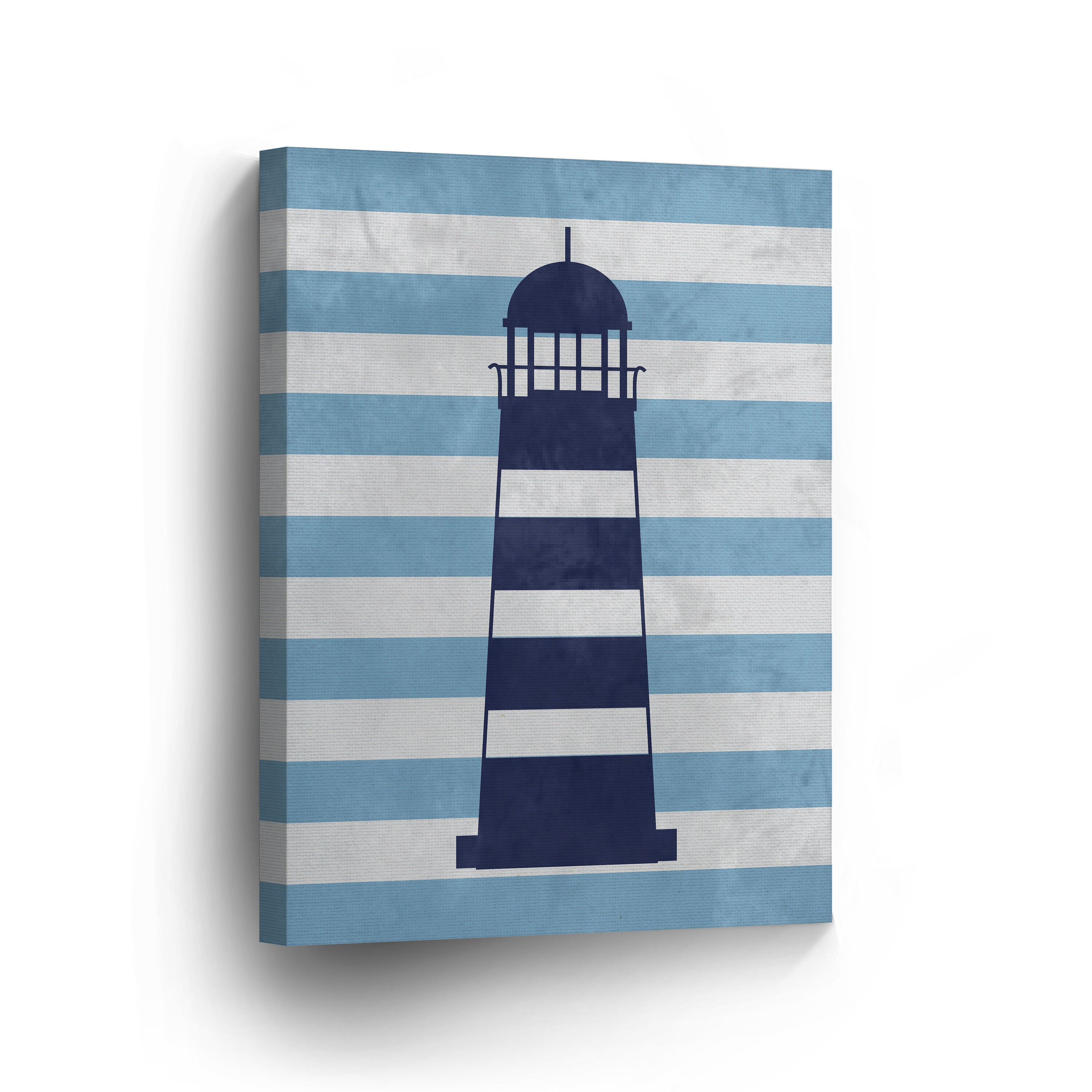 Lighthouse Seagulls and Quote Blue and White Striped Nautical Decor 3 ...