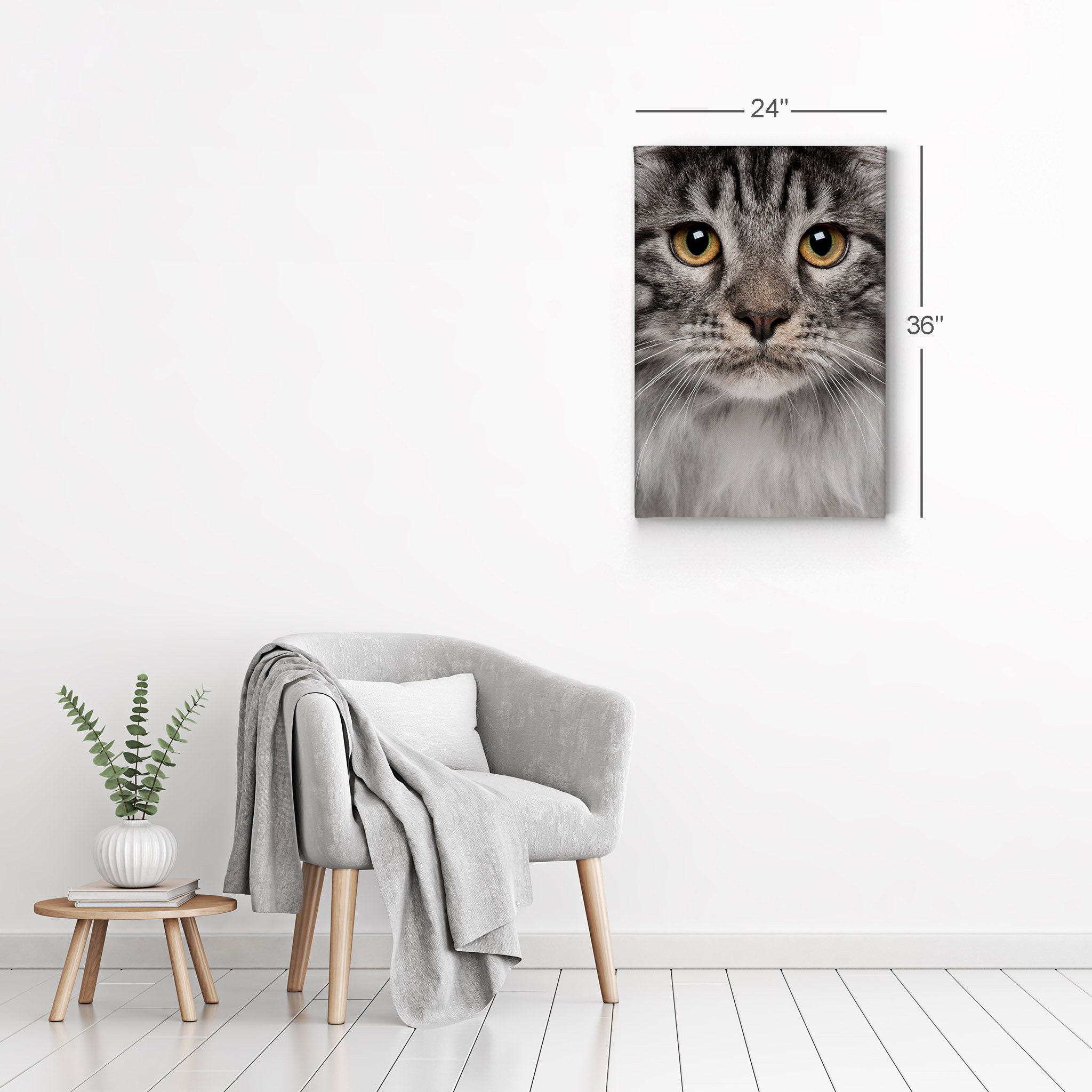 Portrait of Cute Gray Maine Coon Cat Animal Canvas Wall Art - Etsy