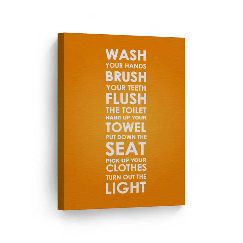 WASH Typography Orange Bathroom Decor Canvas Print Kids Funny Etsy