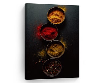 Colorful Aromatic Indian Spices and Seeds Kitchen Canvas Wall Art Print Restaurant Cafe Dining Room Farmhouse Decor Modern Kitchen Decor