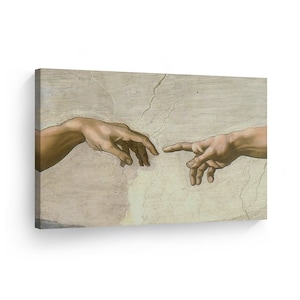 The Creation of Adam Hand of God by Michelangelo Christian Canvas Wall Art Print Religious Renaissance Painting Living Room Bedroom Decor