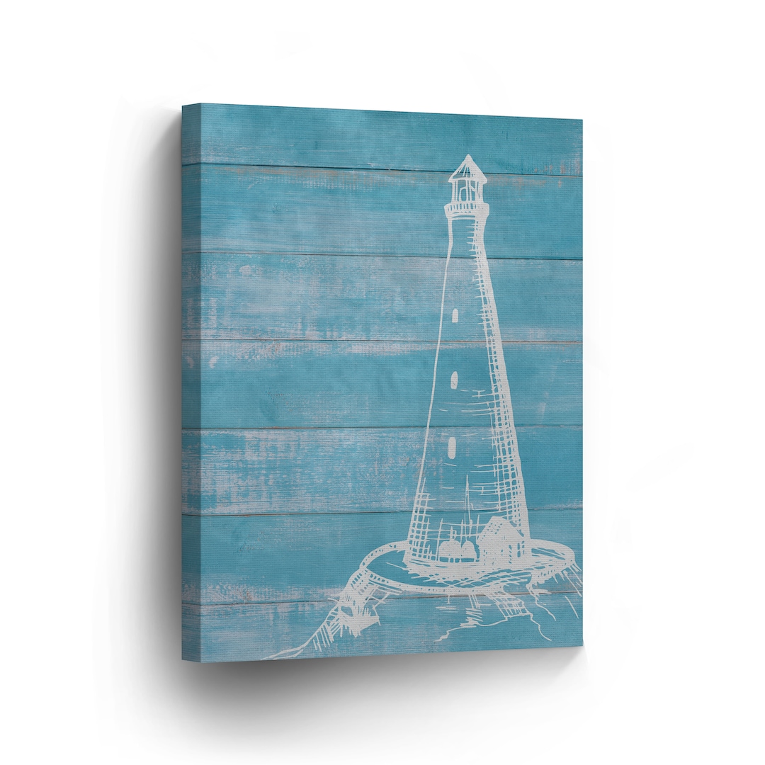 Lighthouse Painting White Illustration Blue Wooden Nautical Decor ...