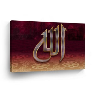 Islamic Wall Art Canvas Print Allah Modern Arabic Letters Calligraphy Modern Wall Art Home Decor Artwork Stretched Framed-Ready To Hang