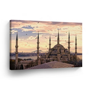 Islamic Wall Art Canvas Print Modern Istanbul Sultan Ahmed Blue Mosque Home Decor Artwork Gift Stretched Large Framed-Ready To Hang