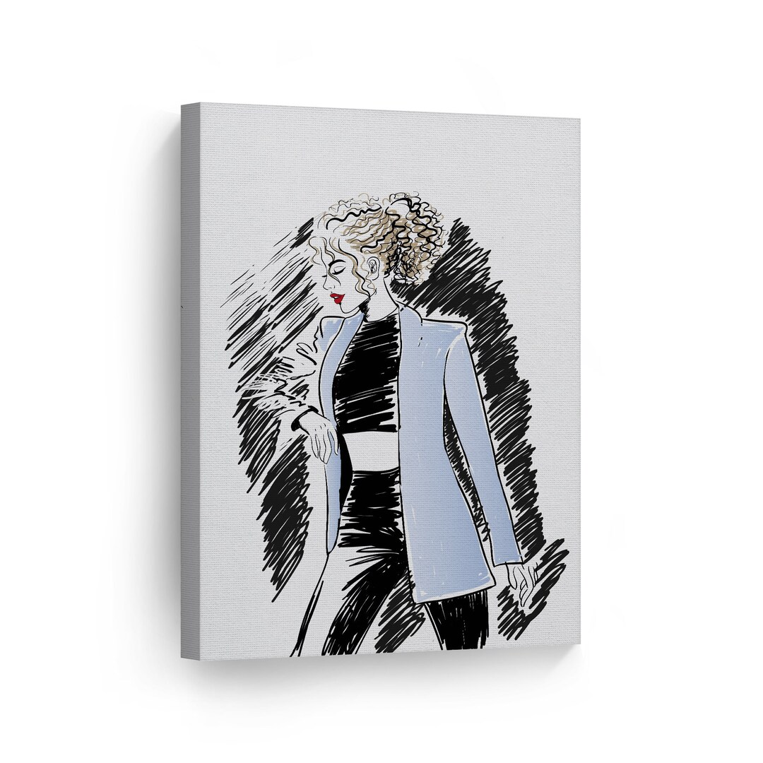 Modern Woman and Red Lips Sketch Glam Fashion Wall Art Canvas Print ...