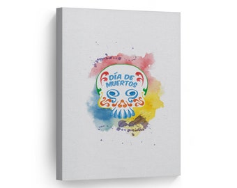 Dia De Los Muertos Watercolor Sugar Skull Colorful Day of the Dead Metal or Canvas Print Mexican Wall Art Living Room Wall Home Decor