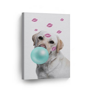 Portrait of Labrador Retriever Dog Teal Blue Bubble Gum Canvas Wall Art Print Pet Dog Animal Pop Art Kids Baby Nursery Room Decor