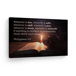 Scripture Bible Verse Wall Art Canvas Print Philippians 4:8 Jesus Lord God Christ Pray Cross Religious Living Room Bedroom Christian Gift