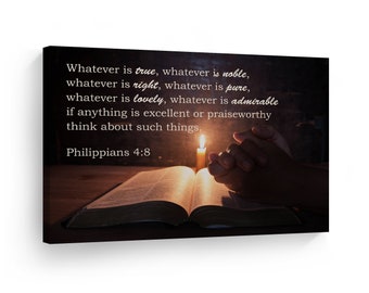 Scripture Bible Verse Wall Art Canvas Print Philippians 4:8 Jesus Lord God Christ Pray Cross Religious Living Room Bedroom Christian Gift